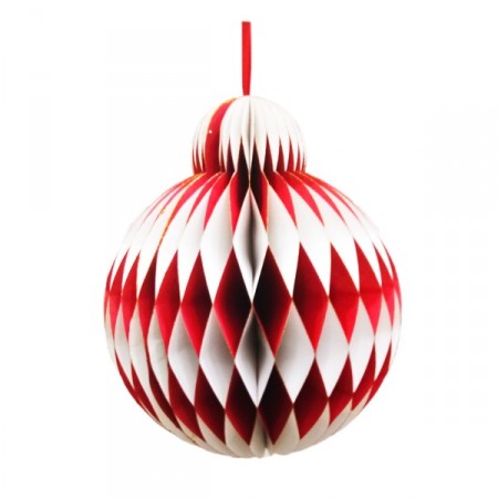 Boule Rouge et blanc brillant - Nid d'abeille papier - Diam 40cm