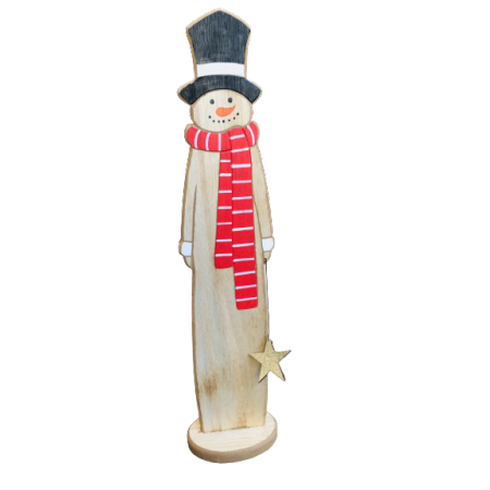 Bonhomme de neige en bois sur socle - PM - Haut 38cm