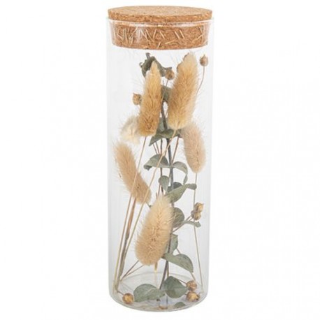 Tube en verre avec  Fleurs Séchées Naturel et Bouchon Liège 6,5 x 18,5 cm