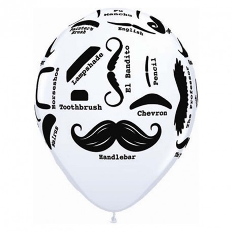 Lot de 10 Ballons blancs motifs moustaches 29 cm