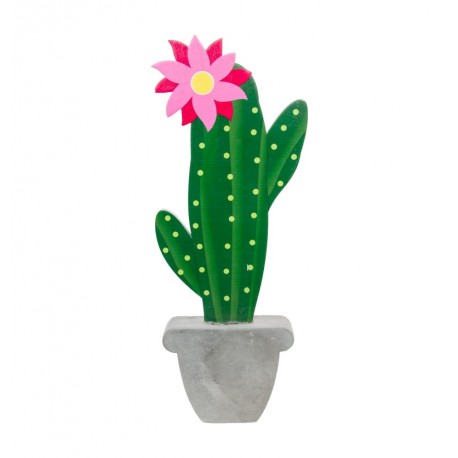 Cactus en bois sur base ciment 11 x 3 x 31 cm