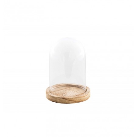 Cloche en verre sur support en bois 14 cm x 21 cm