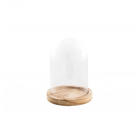 Cloche en verre sur support en bois 14 cm x 21 cm