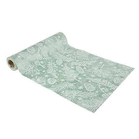 Chemin de table boisé velours vert sauge et blanc - 28cm x 3m