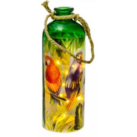 Lanterne tropicale en verre et corde 10 Leds - 31 x 11cm (coloris aléatoire)