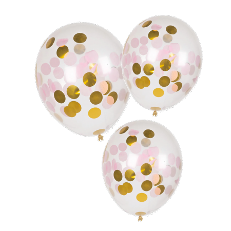 Lot de 5 Ballons transparents confettis rose  et  argent 29 cm