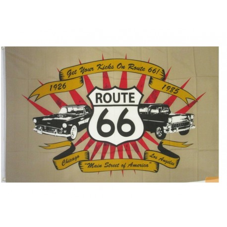 Drapeau Route 66 Vintage - tissu - 60 x 90 cm