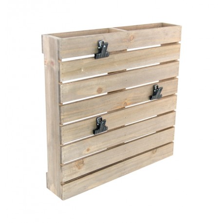 Support en bois de palettes avec pinces 29,5 x 29,5 x 7,5cm