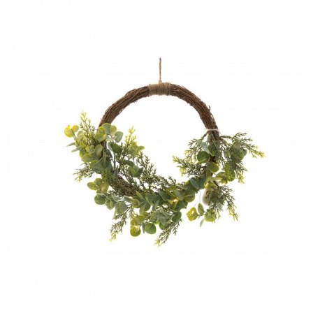 Couronne en rotin eucalyptus et fougères (10-leds) - Diam. 30cm