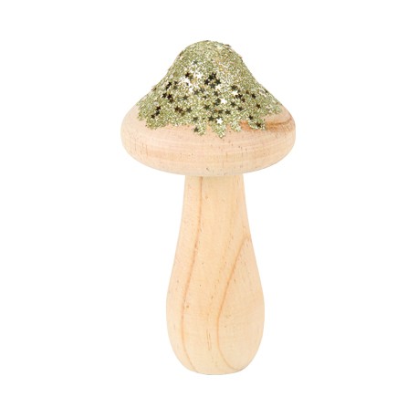 Champignon Pointu en Bois et Paillettes Champagne Ø7x14cm