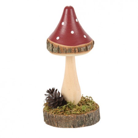 Champignon bois Marsala sur socle rondin de bois et mousse végétale 6 x 13,3cm