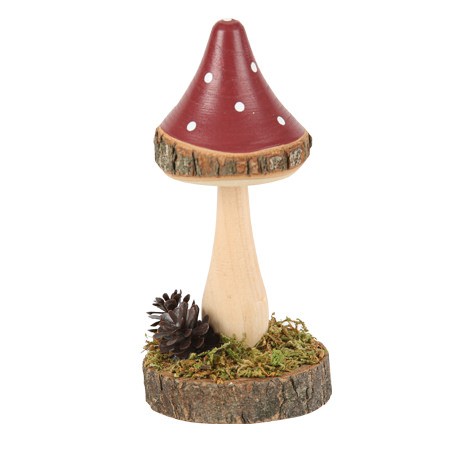 Champignon bois Marsala sur socle rondin de bois et mousse végétale 6 x 13,3cm