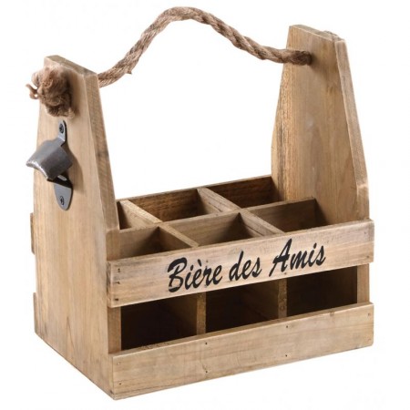 Porte-bouteilles de bières en bois avec décapsuleur 26,5 x 17,5 x 12,5-28cm