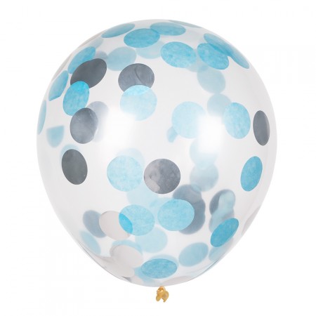 Lot de 5 Ballons transparents confettis bleu  et  or 29cm