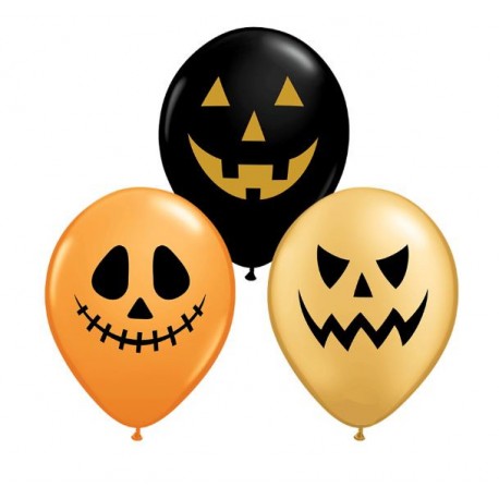 Sachet de 8 ballons noir et orange motifs Halloween / Diam. 29 cm