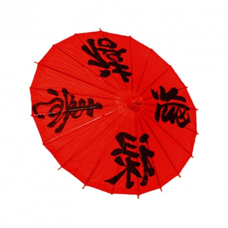 Ombrelle rouge motifs chinois - bambou/papier - Diam. 60cm