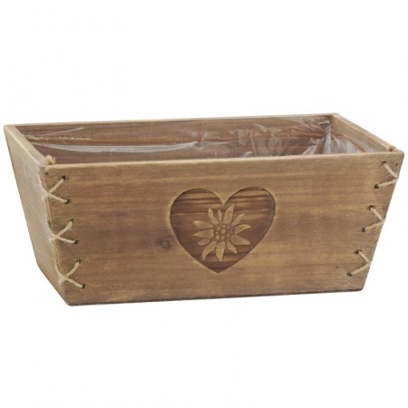 Corbeille en bois naturel Edelweiss motif cœur 29 x 18 x 12cm