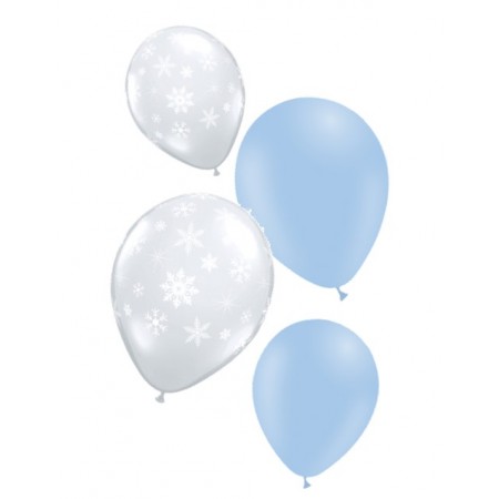 Ballons FLOCONS x 8 (4 étoiles argent - 4 unis bleus) - Diam 29cm