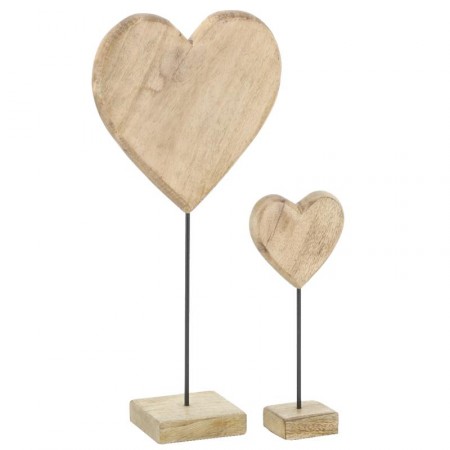 Lot de 2 cœurs en manguier naturel sur socle - 47  et  27 cm