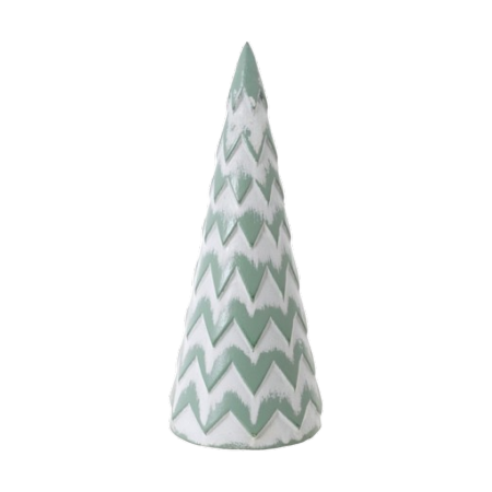 Sapin en bois bicolore vert tendre  et  blanc 13,5 x 35 cm