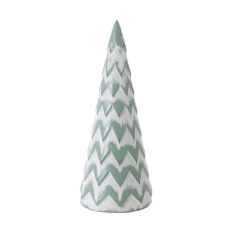 Sapin en bois bicolore vert tendre  et  blanc 13,5 x 35 cm