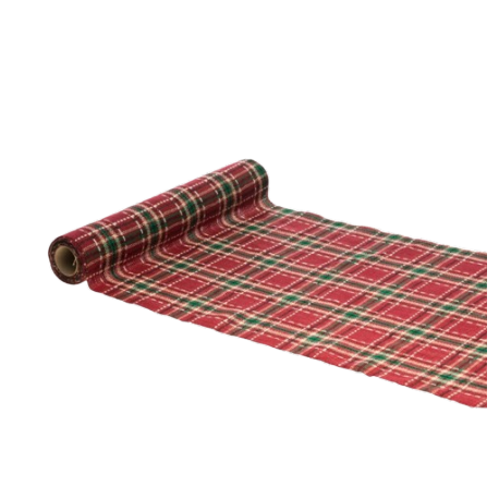 Chemin de table en tissu de chalet rouge et vert 28 cm x 3 m