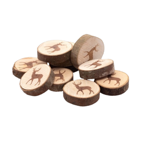 Lot de 10 rondins en bois naturel avec imprimé cerf - Diam. 4 cm