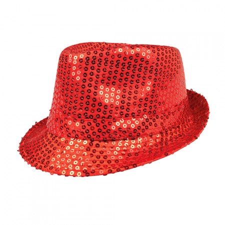 Chapeau Popstar sequins rouge polyester - taille adulte