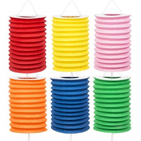 Lot de 12 lampions papier (coloris assortis) - Haut. 32cm Diam. 13cm