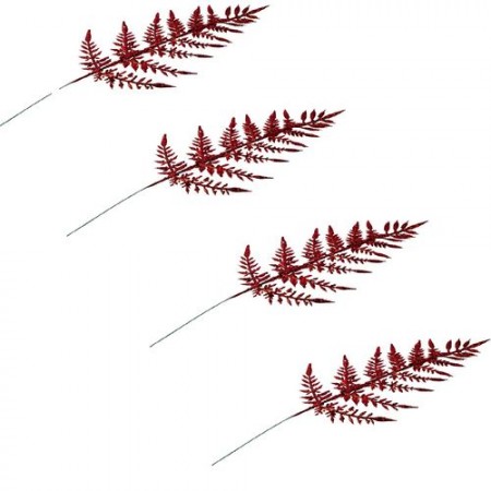 4 Branches de fougères paillettes rouges - Haut. 40cm